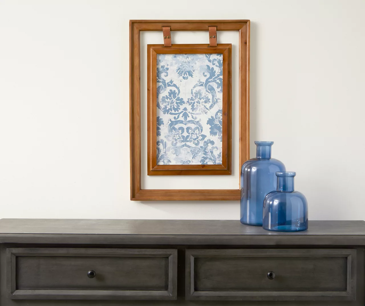 Double-Framed Light Blue Damask Hanging Wall Decor - Image 3