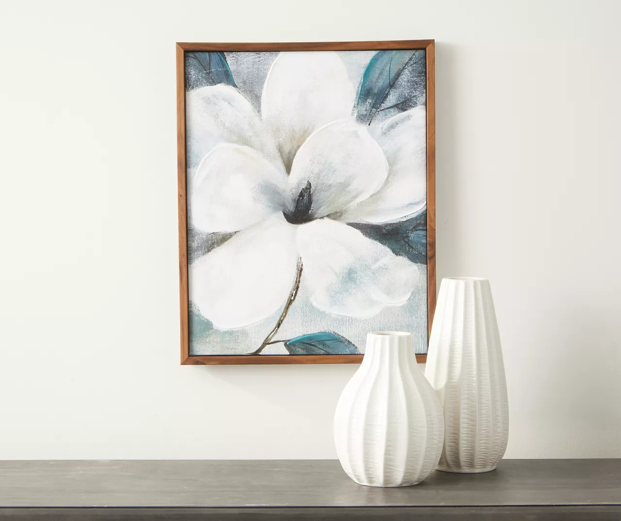 Framed White Floral Canvas - Image 3