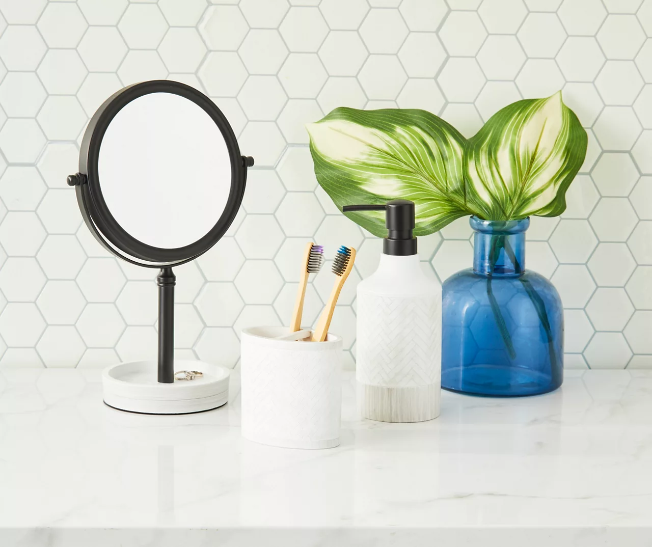 White Herringbone Round Tray Mirror - Image 2