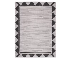 Gray & Black Geometric Border Outdoor Area Rug, (8' X 10')