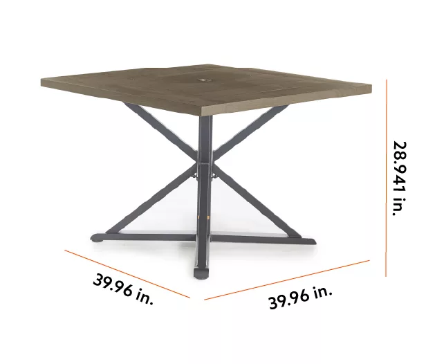 Autumn Cove Light Brown Wood Look Square Steel Patio Dining Table - Image 8