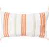 White & Orange Embroidered Stripe Tassel-Accent Throw Pillow