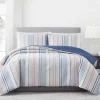 Broyhil Blue & Coral Stripe Comforter Set