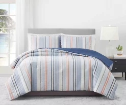 Broyhil Blue & Coral Stripe Comforter Set