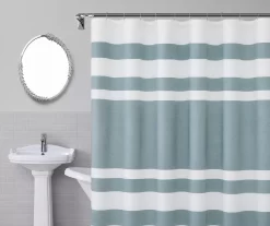 Slate Blue & White Color Block Waffle-Knit Fabric Shower Curtain