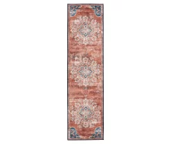 Cleo Rust & Blue Mandala Runner Rug, (2' X 7')