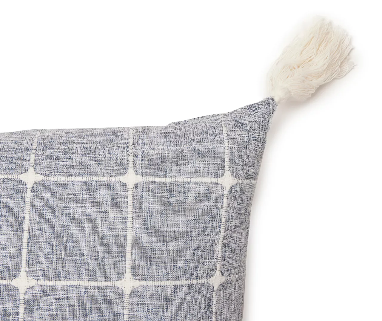 Blue & White Windowpane Grid Tassel-Accent Square Throw Pillow - Image 2