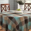 Mineral Blue & Brown Plaid Cotton Tablecloth