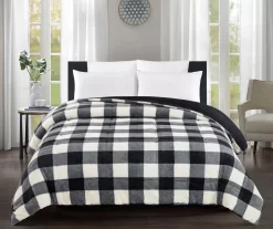Black & White Buffalo Plaid Faux Fur Full/Queen Comforter