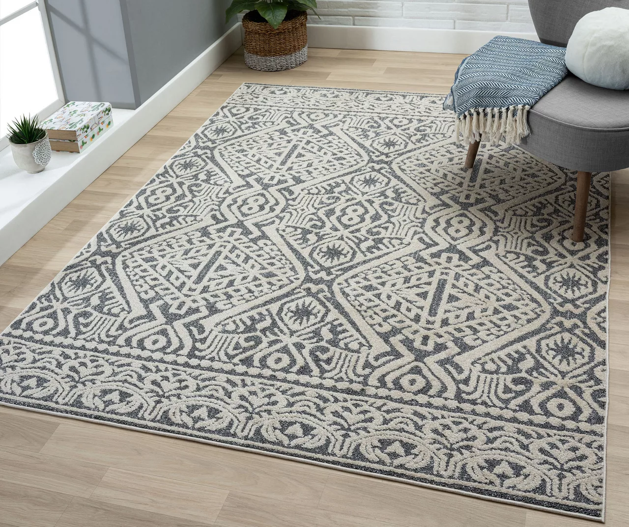 Aschot Gray Medallion Area Rug, (5' X 7') - Image 2