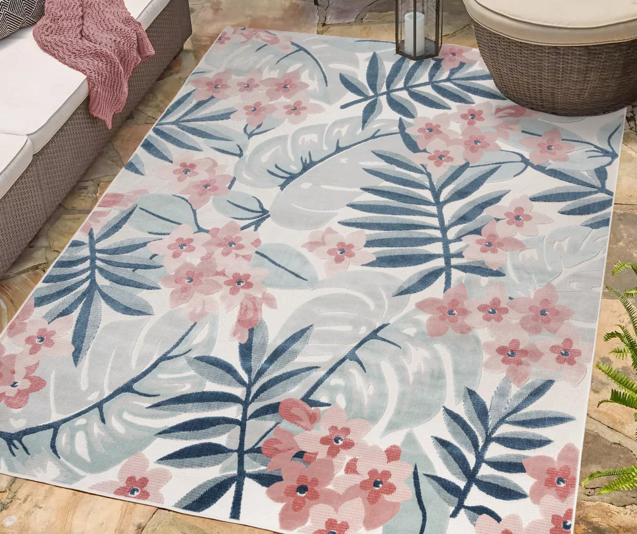 Nauru Blue & Pink Floral Outdoor Area Rug, (8' X 10') - Image 2