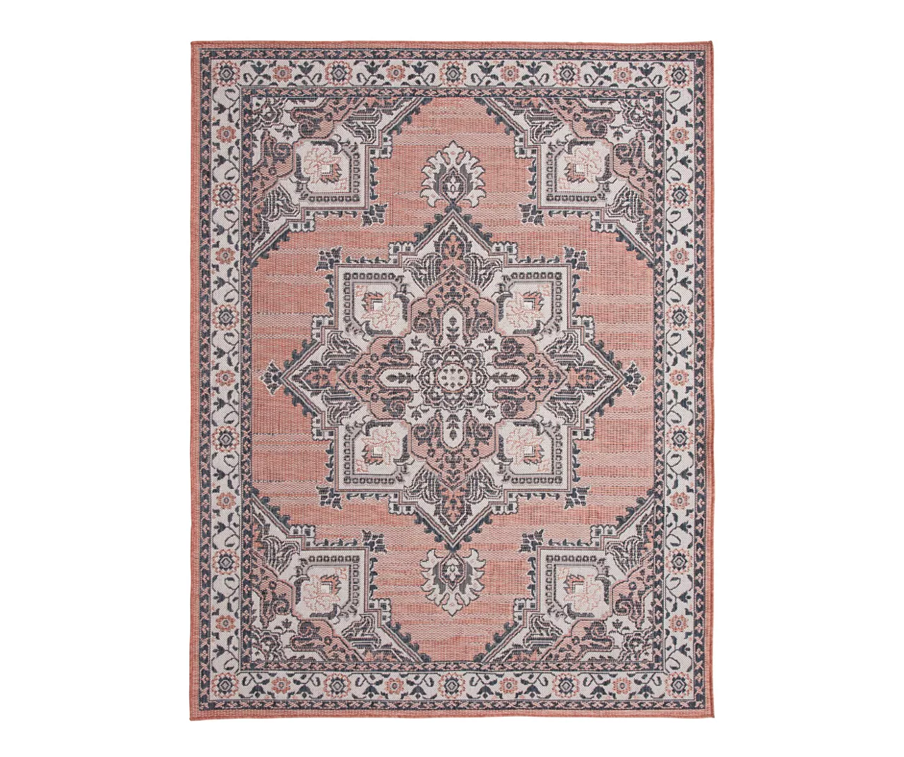Braiden Orange & Navy Floral Medallion Outdoor Area Rug, (8' X 10')