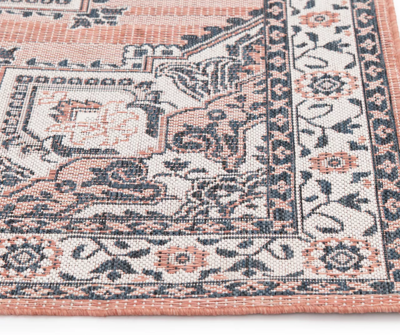 Broyhill Braiden Orange & Navy Floral Medallion Outdoor Area Rug - Image 3