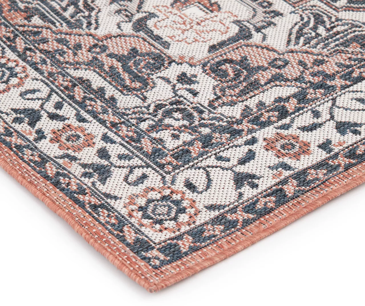 Braiden Orange & Navy Floral Medallion Outdoor Area Rug, (8' X 10') - Image 4