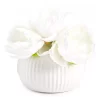 White Artificial Peony Arrangement In White Ridged Ceramic Pot