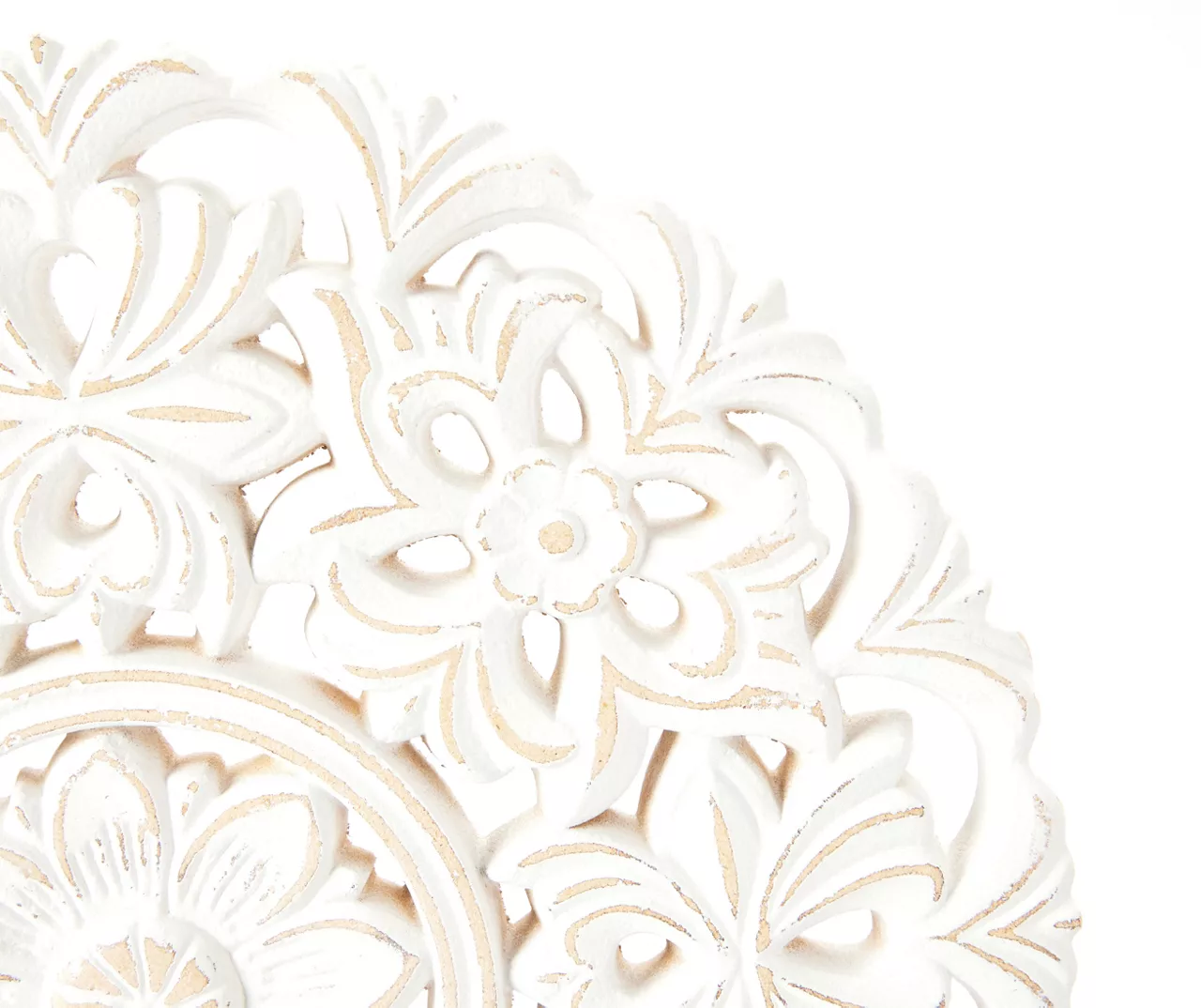 White Floral Cut-Out Carved Circle Tabletop Decor - Image 3