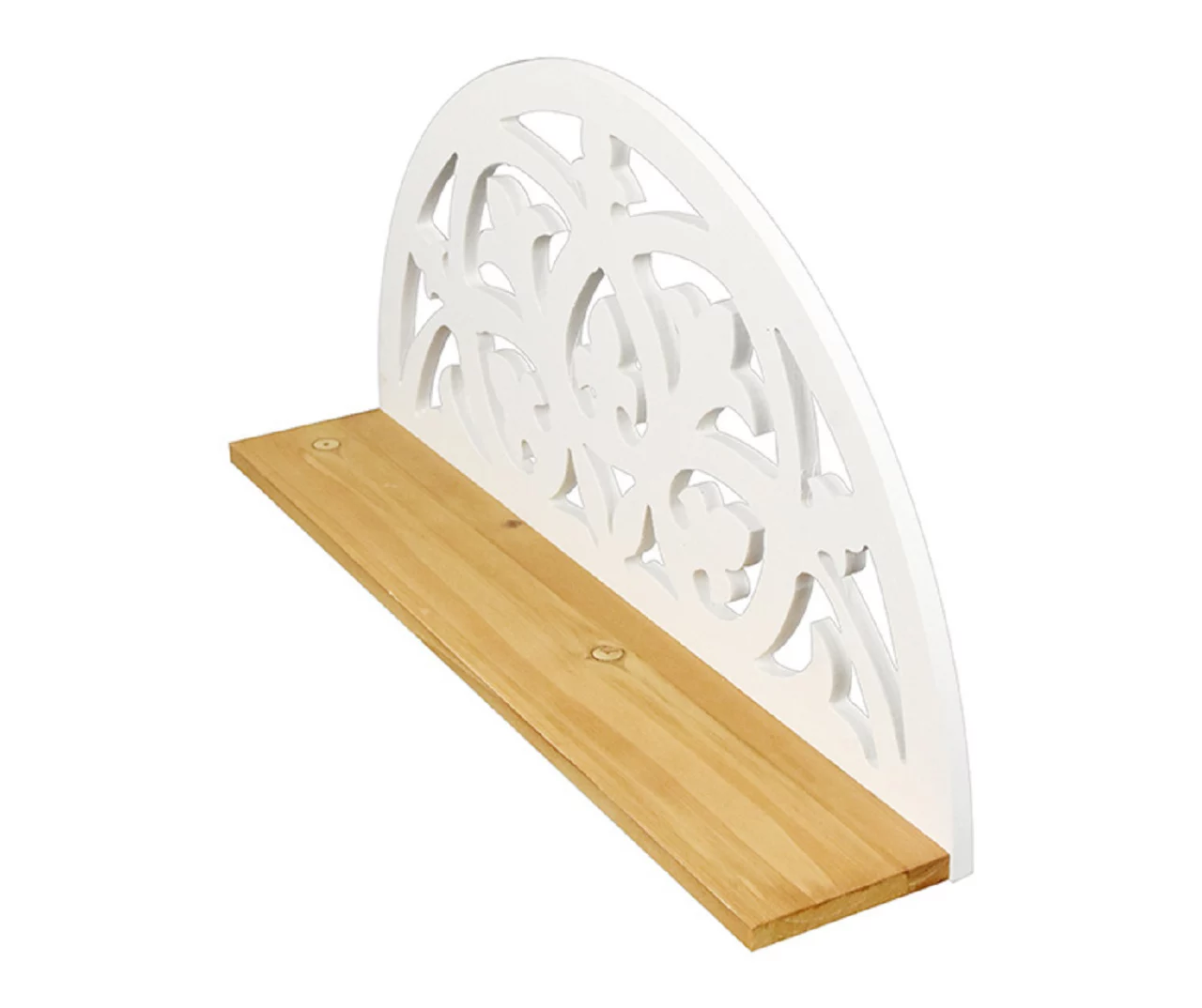 White Fleur-De-Lis Carved Wood Wall Shelf - Image 2