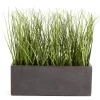 Green Artificial Grass With Dark Gray Rectangle Pot