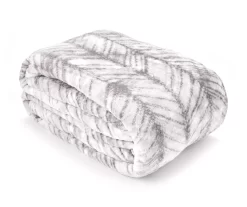 Gray & White Herringbone Twin/Full Plush Velvet Blanket