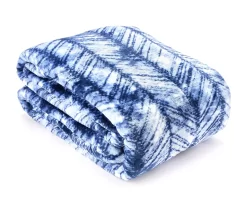 Blue & White Herringbone Queen/King Plush Velvet Blanket