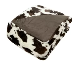 Cream & Brown Cow Print Faux Fur King Comforter