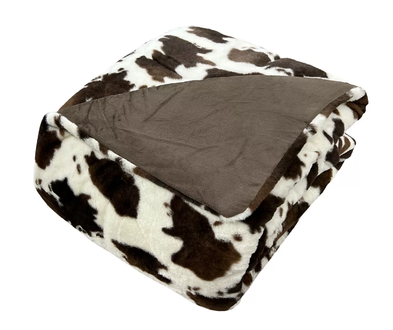 Cream & Brown Cow Print Faux Fur King Comforter
