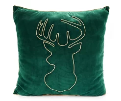 Festive Gathering Green Deer Linework Throw Pillow