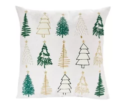 Ivory & Green Embroidered Trees Throw Pillow